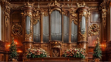Новогодний орган при свечах в старинной церкви