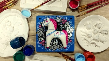 Рельефная картина: роспись гипсового панно