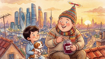 Смешной человечек на крыше живёт